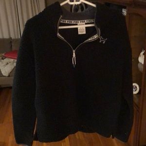 Black Sherpa pullover, pink